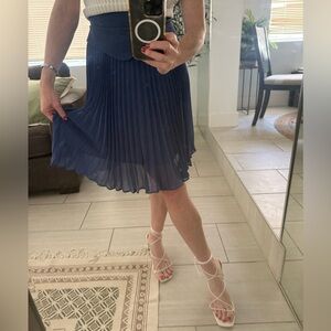 Reiss Blue Pleated Skirt with Scallop Waistband